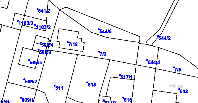 Parcela st. 7/3 v KÚ Újezd, Katastrální mapa