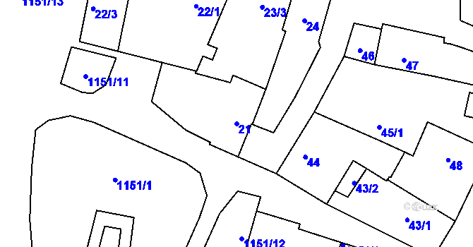 Parcela st. 21 v KÚ Újezd, Katastrální mapa