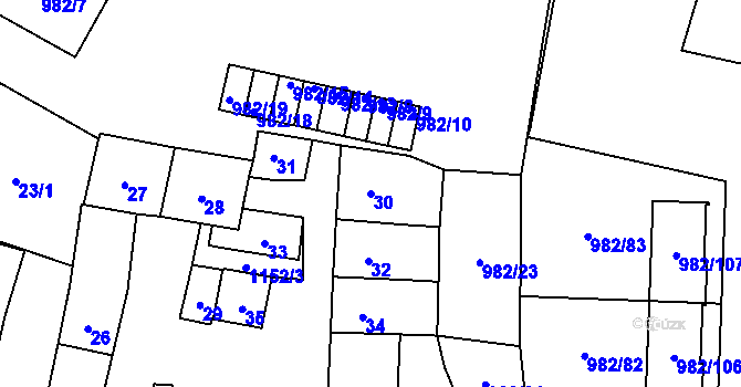 Parcela st. 30 v KÚ Újezd, Katastrální mapa