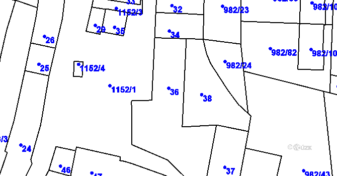 Parcela st. 36 v KÚ Újezd, Katastrální mapa