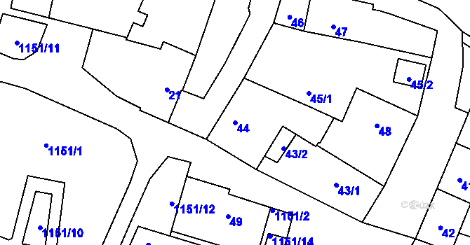Parcela st. 44 v KÚ Újezd, Katastrální mapa