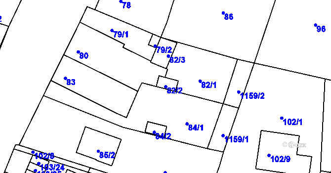 Parcela st. 82/2 v KÚ Újezd, Katastrální mapa