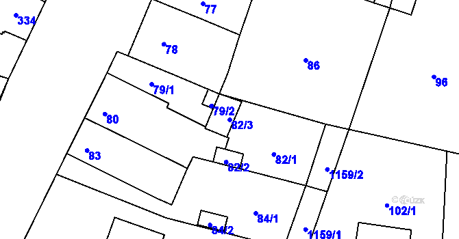 Parcela st. 82/3 v KÚ Újezd, Katastrální mapa