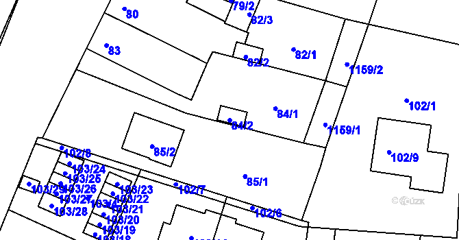 Parcela st. 84/2 v KÚ Újezd, Katastrální mapa