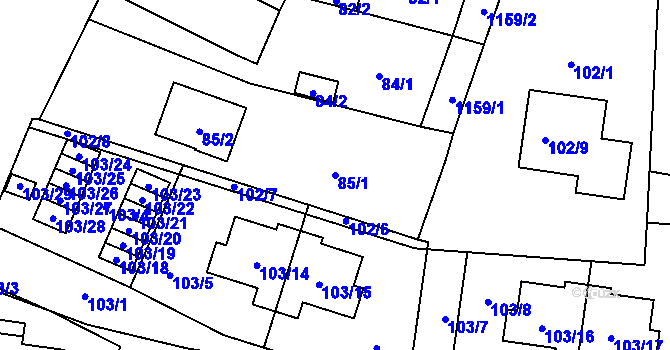 Parcela st. 85/1 v KÚ Újezd, Katastrální mapa