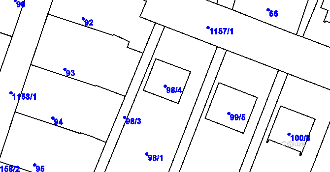 Parcela st. 98/4 v KÚ Újezd, Katastrální mapa