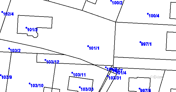 Parcela st. 101/1 v KÚ Újezd, Katastrální mapa
