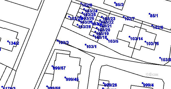 Parcela st. 103/1 v KÚ Újezd, Katastrální mapa