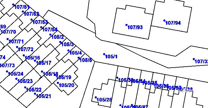 Parcela st. 105/1 v KÚ Újezd, Katastrální mapa