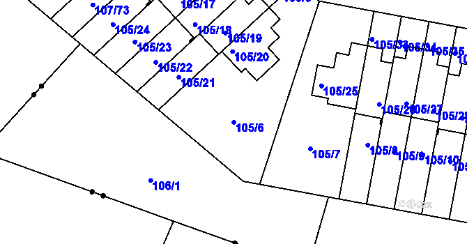 Parcela st. 105/6 v KÚ Újezd, Katastrální mapa
