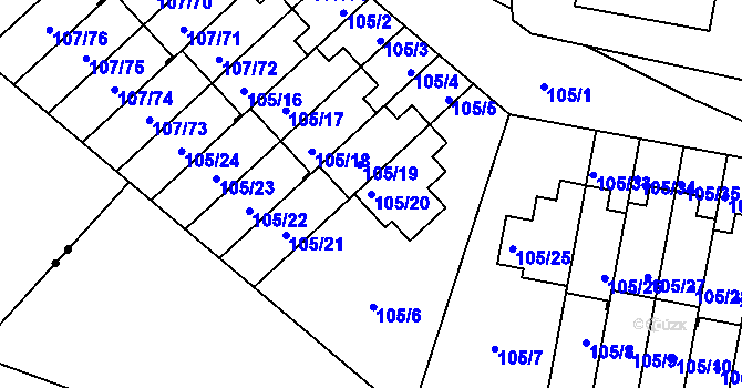 Parcela st. 105/20 v KÚ Újezd, Katastrální mapa