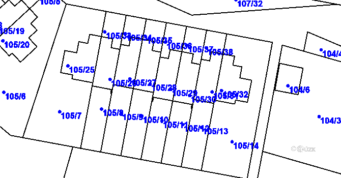 Parcela st. 105/29 v KÚ Újezd, Katastrální mapa
