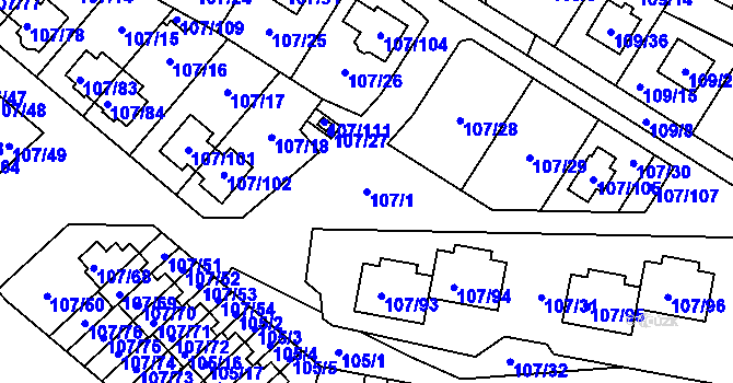 Parcela st. 107/1 v KÚ Újezd, Katastrální mapa
