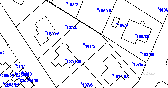 Parcela st. 107/5 v KÚ Újezd, Katastrální mapa