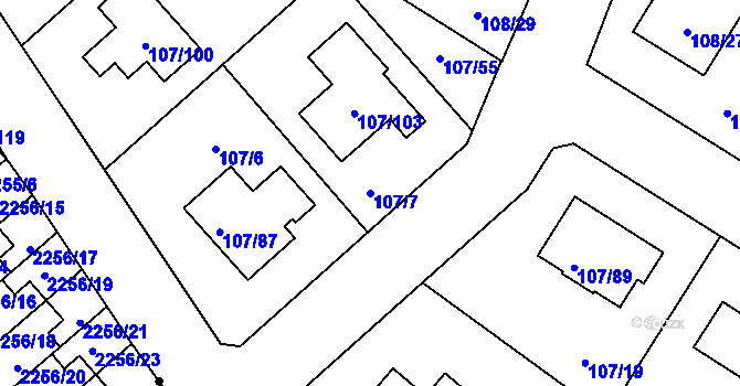 Parcela st. 107/7 v KÚ Újezd, Katastrální mapa