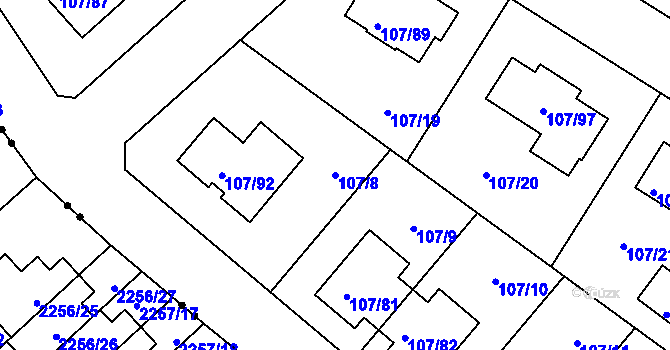 Parcela st. 107/8 v KÚ Újezd, Katastrální mapa