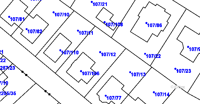 Parcela st. 107/12 v KÚ Újezd, Katastrální mapa
