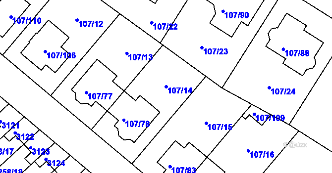 Parcela st. 107/14 v KÚ Újezd, Katastrální mapa