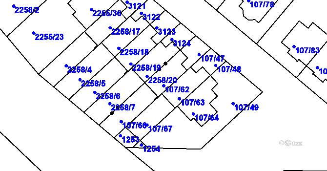 Parcela st. 107/62 v KÚ Újezd, Katastrální mapa