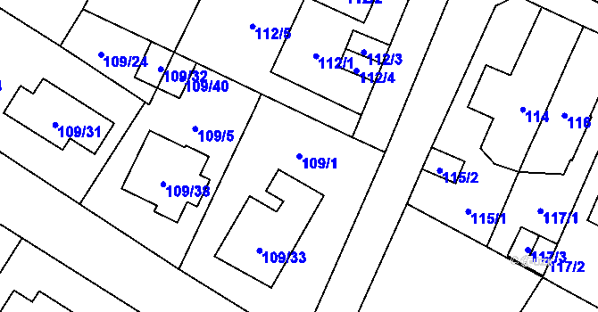 Parcela st. 109/1 v KÚ Újezd, Katastrální mapa