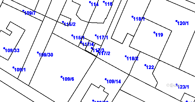 Parcela st. 117/2 v KÚ Újezd, Katastrální mapa