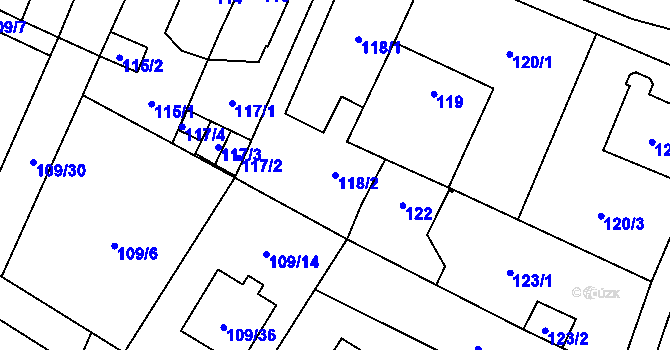 Parcela st. 118/2 v KÚ Újezd, Katastrální mapa