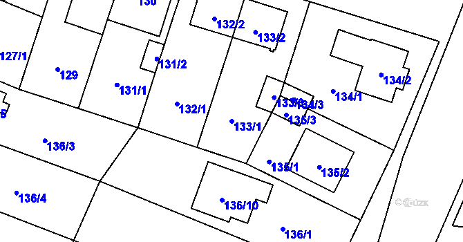 Parcela st. 133/1 v KÚ Újezd, Katastrální mapa