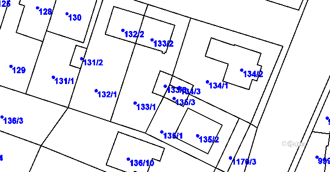 Parcela st. 133/3 v KÚ Újezd, Katastrální mapa
