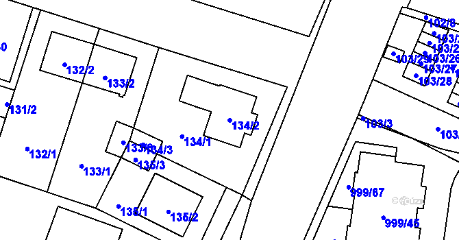 Parcela st. 134/2 v KÚ Újezd, Katastrální mapa