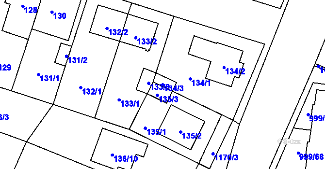 Parcela st. 134/3 v KÚ Újezd, Katastrální mapa
