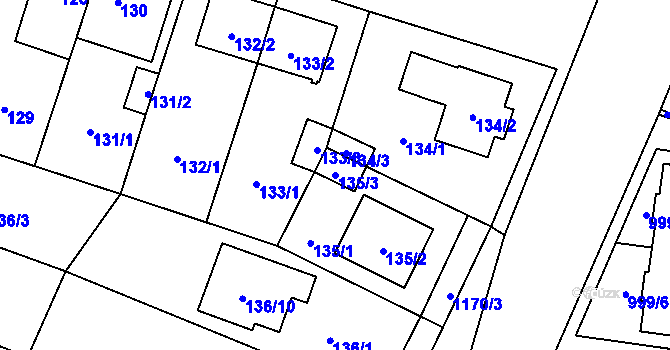 Parcela st. 135/3 v KÚ Újezd, Katastrální mapa