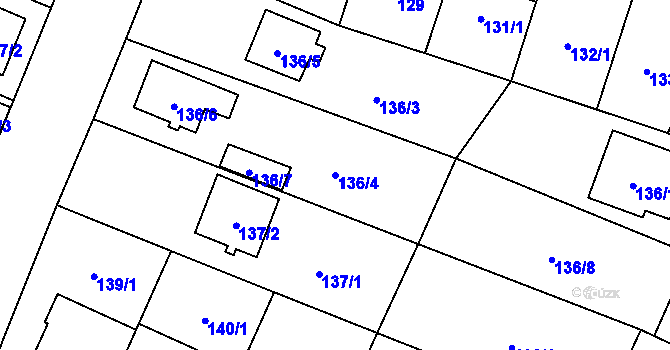 Parcela st. 136/4 v KÚ Újezd, Katastrální mapa