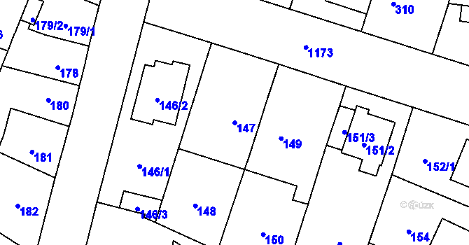 Parcela st. 147 v KÚ Újezd, Katastrální mapa
