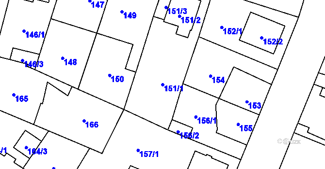 Parcela st. 151/1 v KÚ Újezd, Katastrální mapa