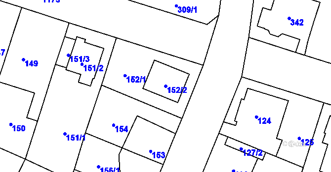 Parcela st. 152/2 v KÚ Újezd, Katastrální mapa