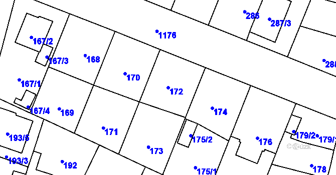 Parcela st. 172 v KÚ Újezd, Katastrální mapa