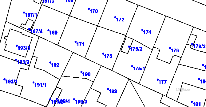Parcela st. 173 v KÚ Újezd, Katastrální mapa