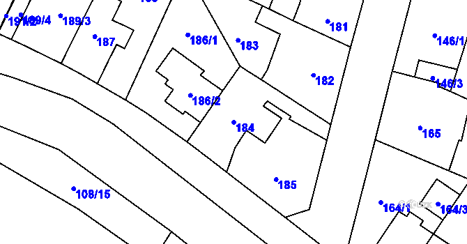Parcela st. 184 v KÚ Újezd, Katastrální mapa