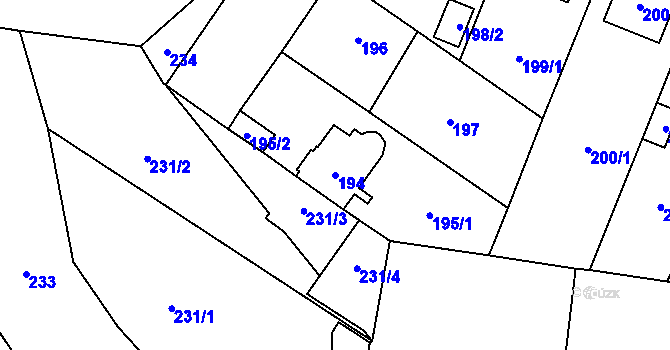 Parcela st. 194 v KÚ Újezd, Katastrální mapa