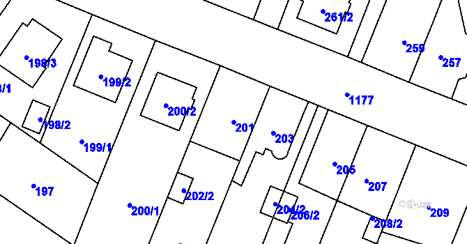 Parcela st. 201 v KÚ Újezd, Katastrální mapa