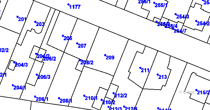 Parcela st. 209 v KÚ Újezd, Katastrální mapa
