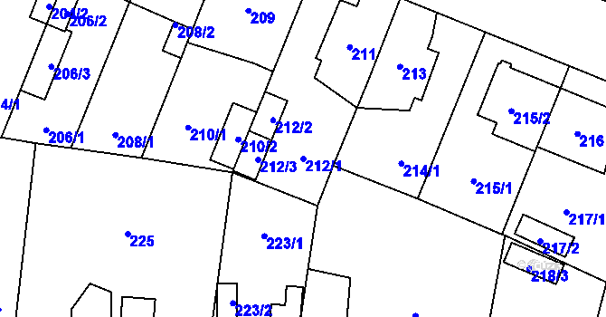 Parcela st. 212/1 v KÚ Újezd, Katastrální mapa