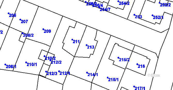 Parcela st. 213 v KÚ Újezd, Katastrální mapa