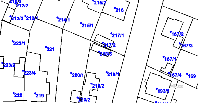 Parcela st. 218/3 v KÚ Újezd, Katastrální mapa
