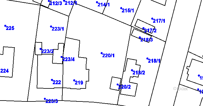 Parcela st. 220/1 v KÚ Újezd, Katastrální mapa