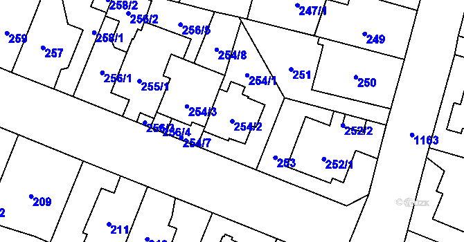 Parcela st. 254/2 v KÚ Újezd, Katastrální mapa