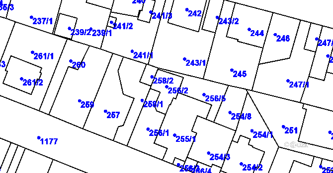Parcela st. 256/2 v KÚ Újezd, Katastrální mapa