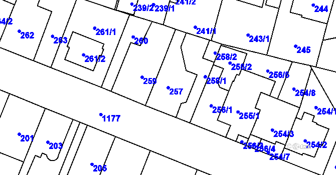 Parcela st. 257 v KÚ Újezd, Katastrální mapa