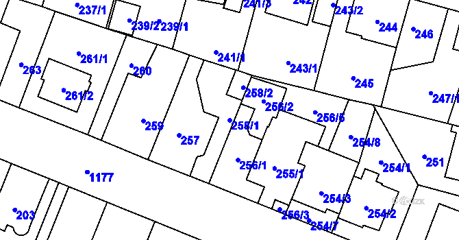 Parcela st. 258/1 v KÚ Újezd, Katastrální mapa