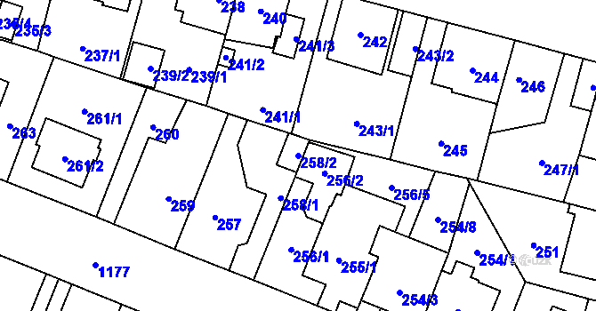 Parcela st. 258/2 v KÚ Újezd, Katastrální mapa
